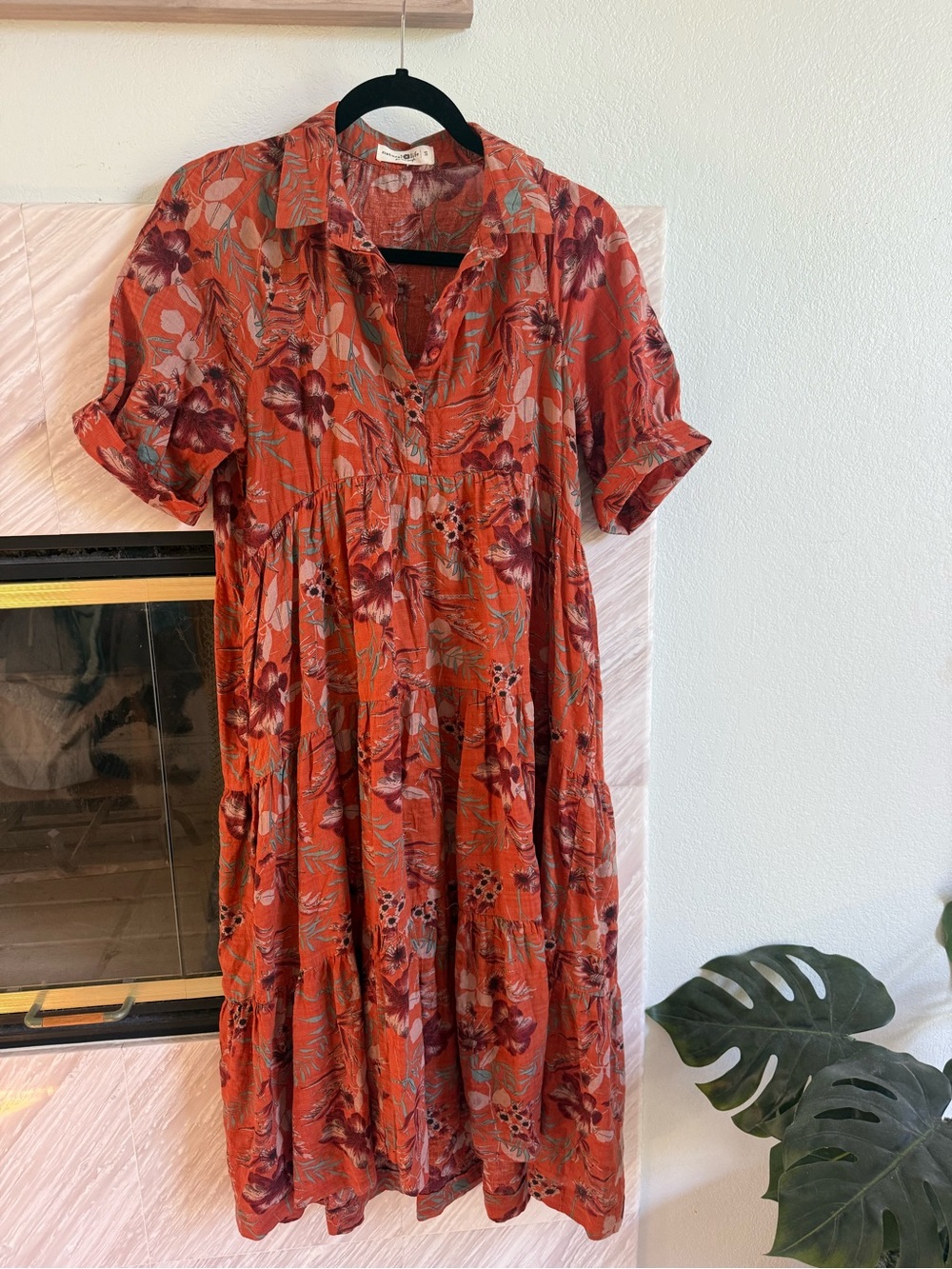 NATURAL LIFE Rust Orange Floral Tiered Midi Dress